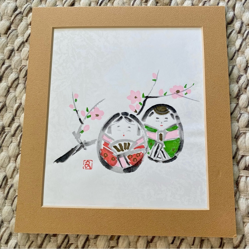 Vintage Hand Painted Japanese Couple Dolls with Cherry Blossoms Picture